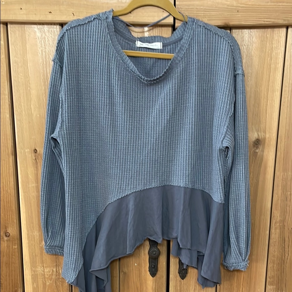 We The Free People Blue Waffle Knit Top XS
